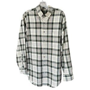 Orvis Mens Long Sleeve Button Down Shirt Brushed Cotton Plaid Green/Cream Large